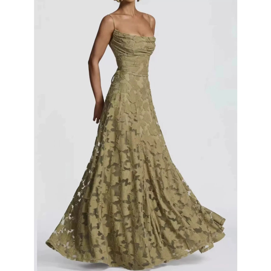 Floral Textured Spaghetti Strap Maxi Dress Green / XS Apparel and Accessories