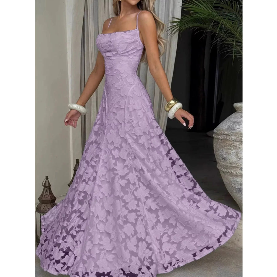 Floral Textured Spaghetti Strap Maxi Dress Purple / XS Apparel and Accessories