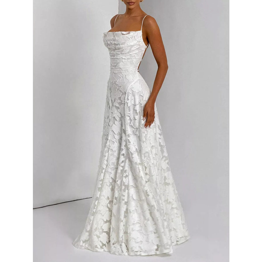 Floral Textured Spaghetti Strap Maxi Dress White / XS Apparel and Accessories