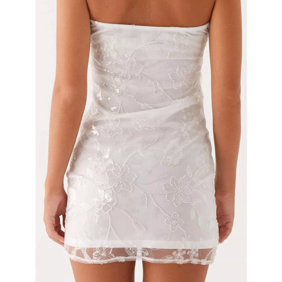 Floral Textured Strapless Mini Dress Apparel and Accessories