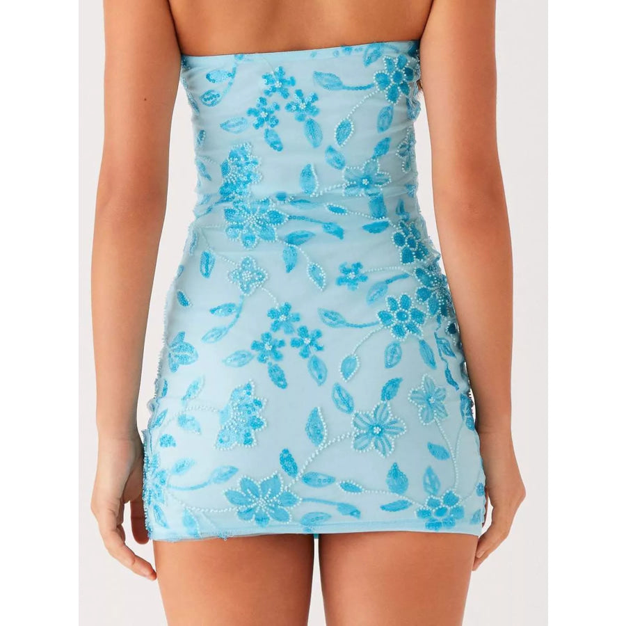 Floral Textured Strapless Mini Dress Apparel and Accessories