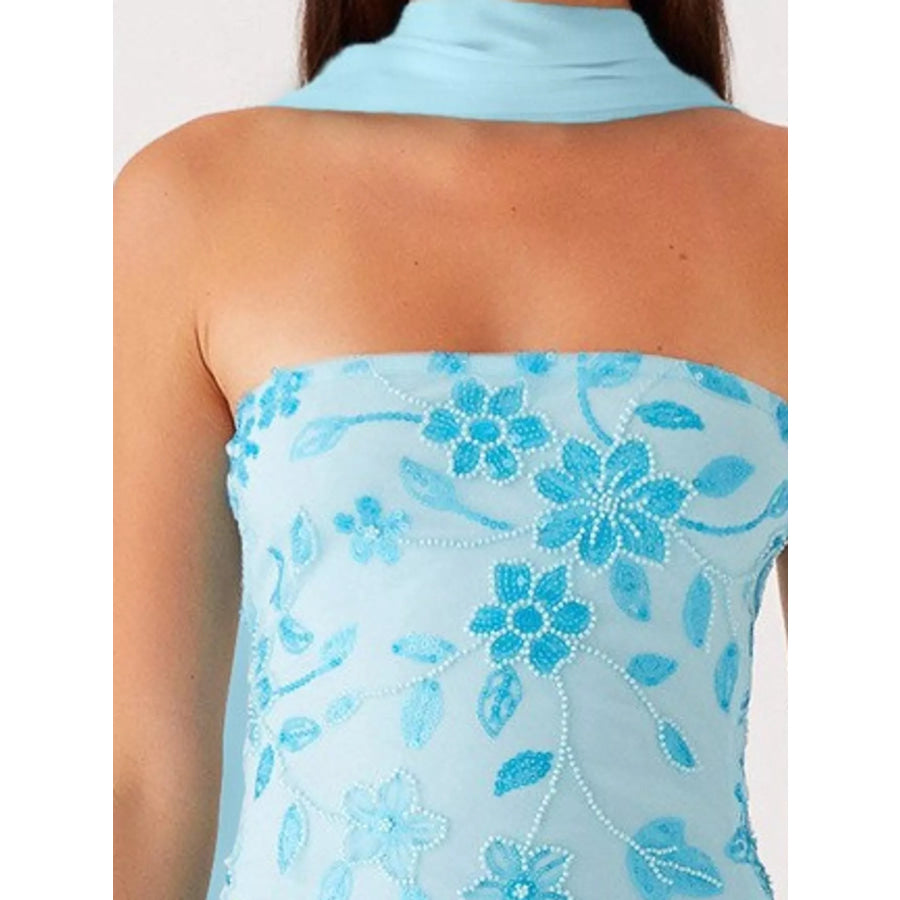 Floral Textured Strapless Mini Dress Apparel and Accessories