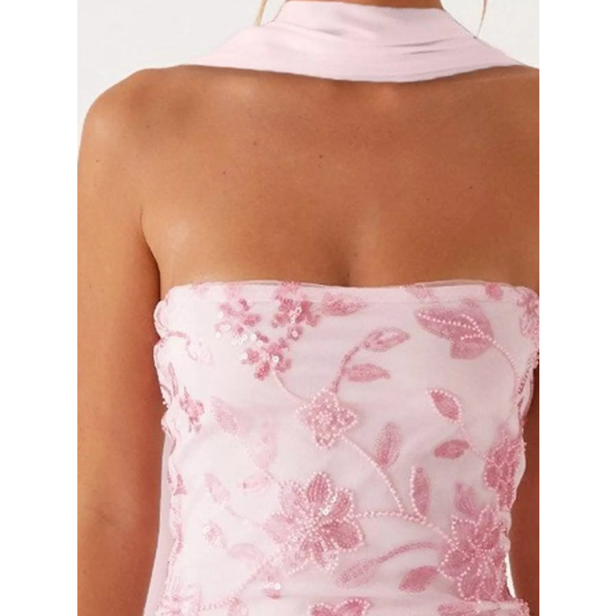 Floral Textured Strapless Mini Dress Apparel and Accessories
