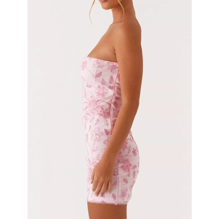 Floral Textured Strapless Mini Dress Apparel and Accessories