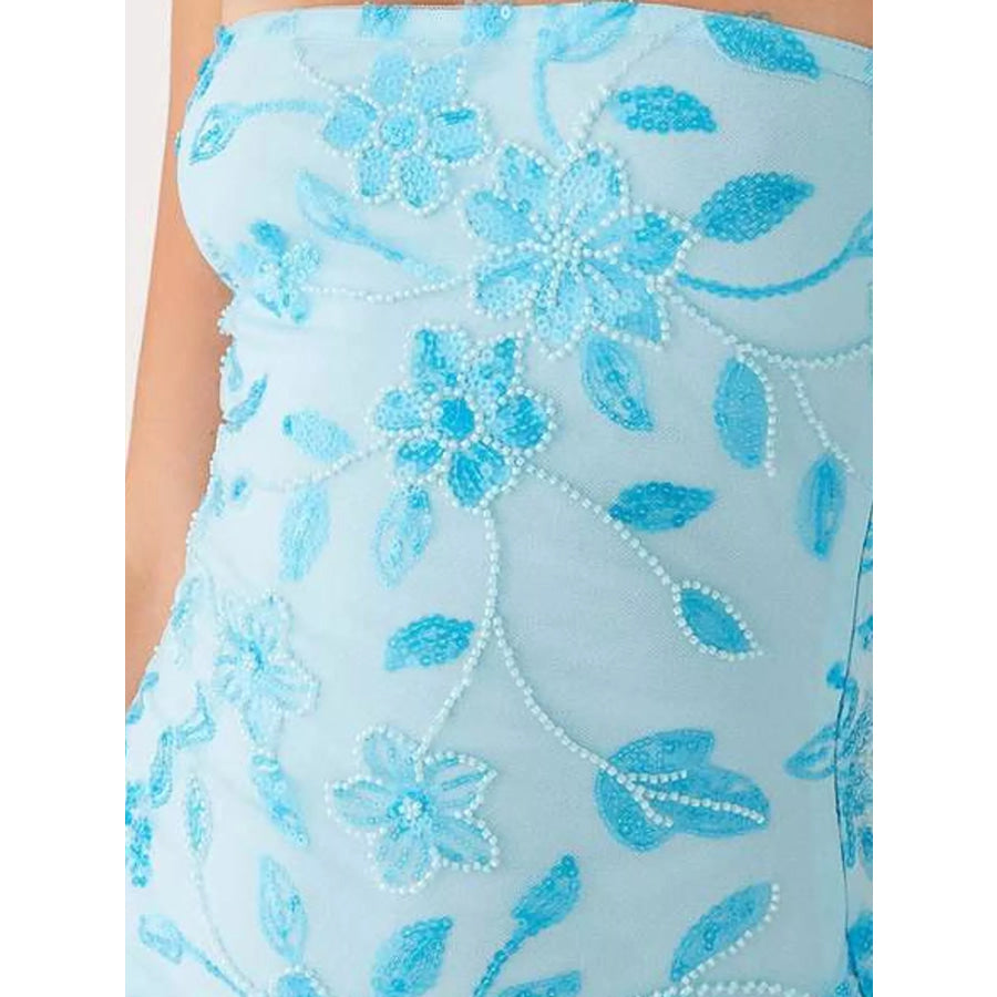 Floral Textured Strapless Mini Dress Apparel and Accessories