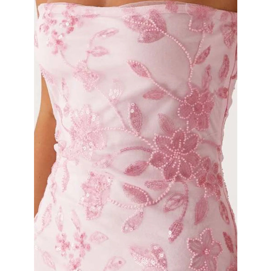Floral Textured Strapless Mini Dress Apparel and Accessories