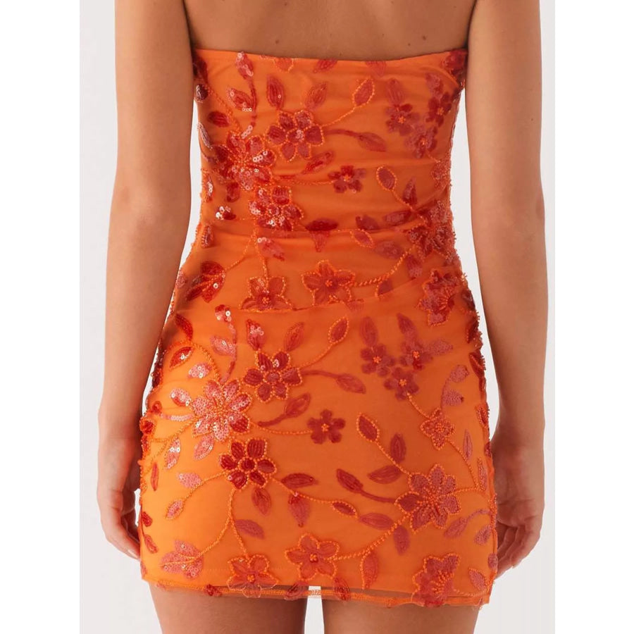 Floral Textured Strapless Mini Dress Apparel and Accessories