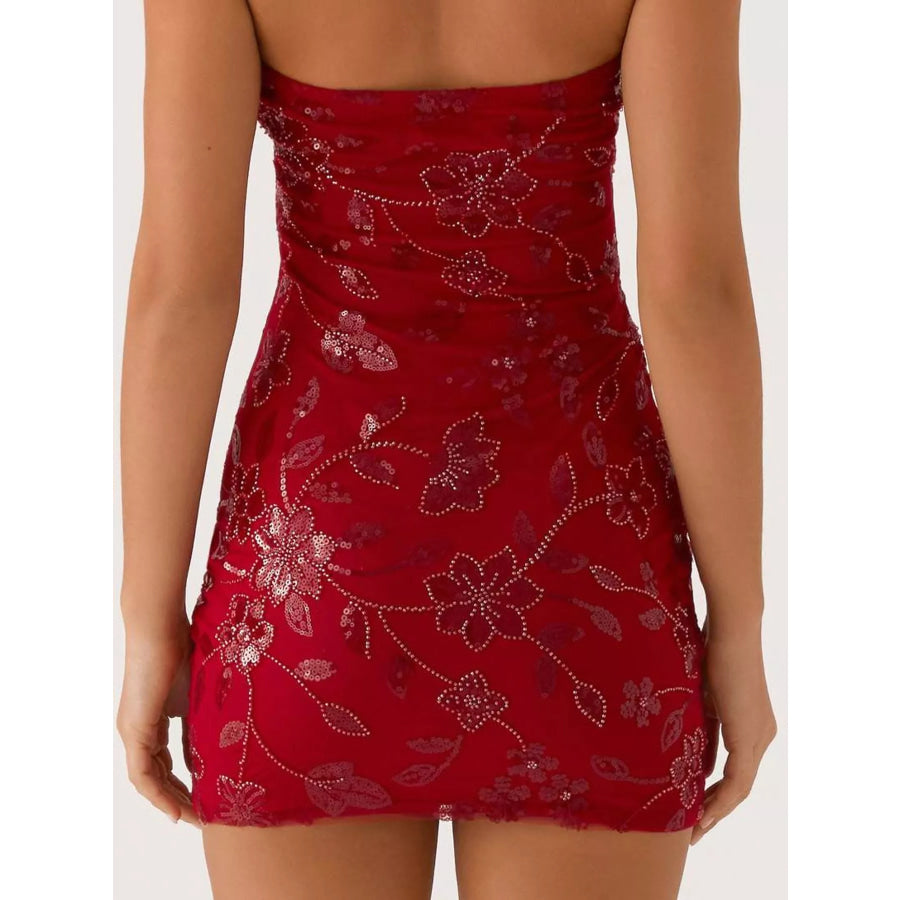 Floral Textured Strapless Mini Dress Apparel and Accessories