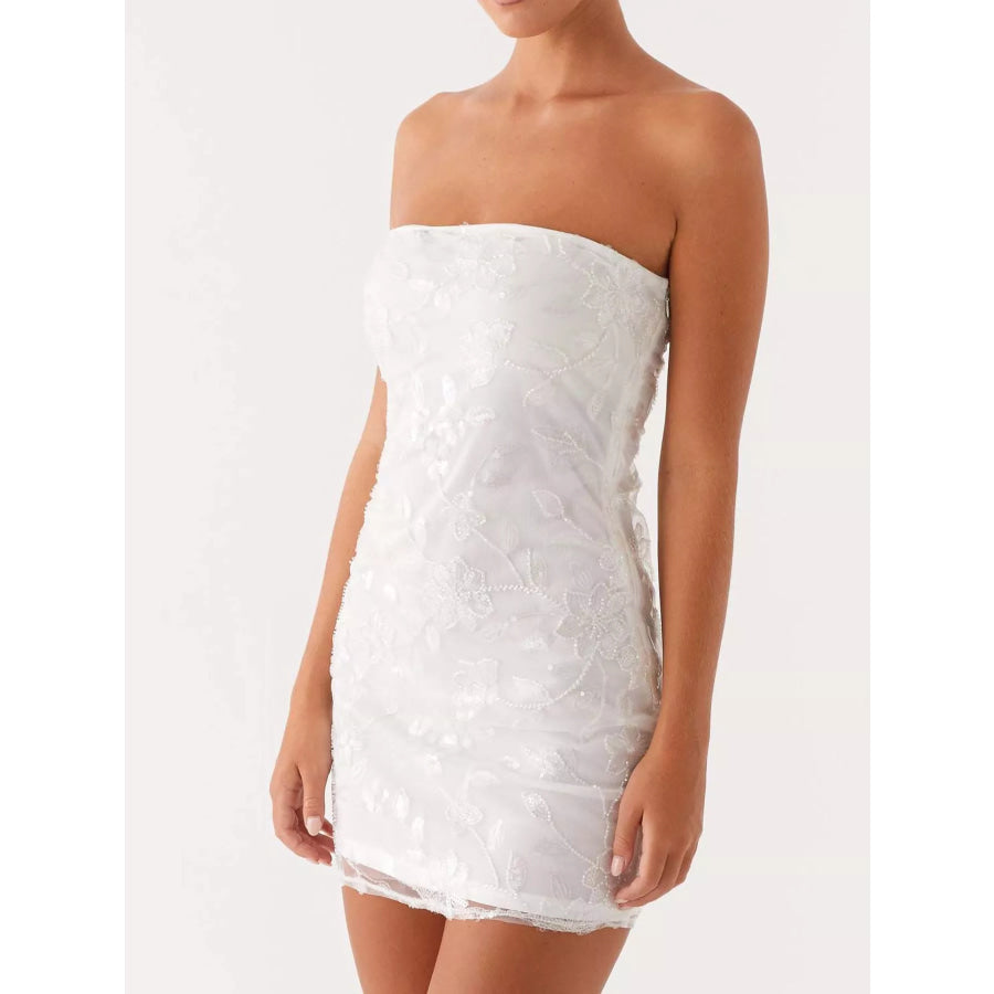 Floral Textured Strapless Mini Dress Apparel and Accessories