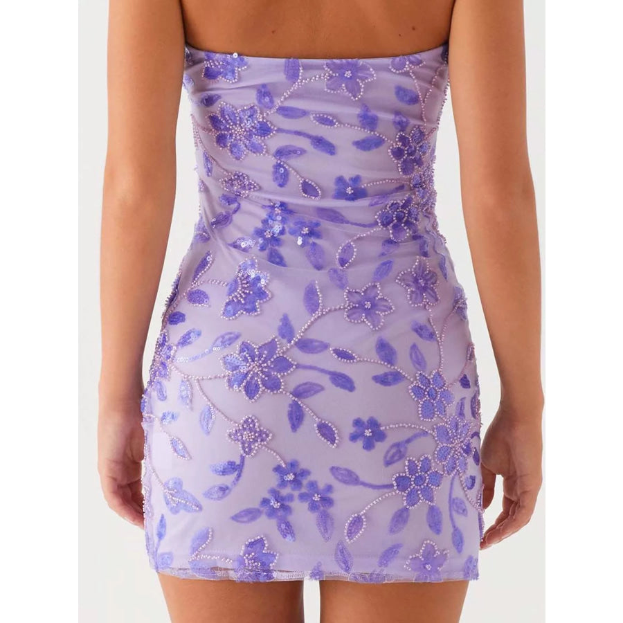 Floral Textured Strapless Mini Dress Apparel and Accessories