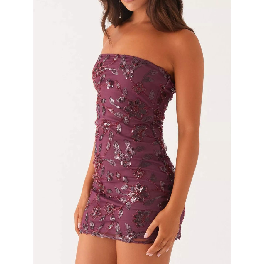 Floral Textured Strapless Mini Dress Apparel and Accessories