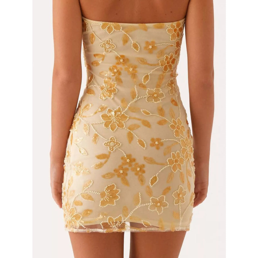 Floral Textured Strapless Mini Dress Apparel and Accessories