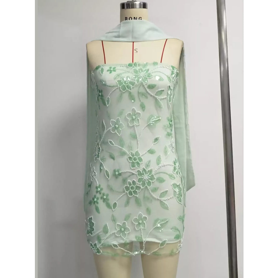 Floral Textured Strapless Mini Dress Apparel and Accessories