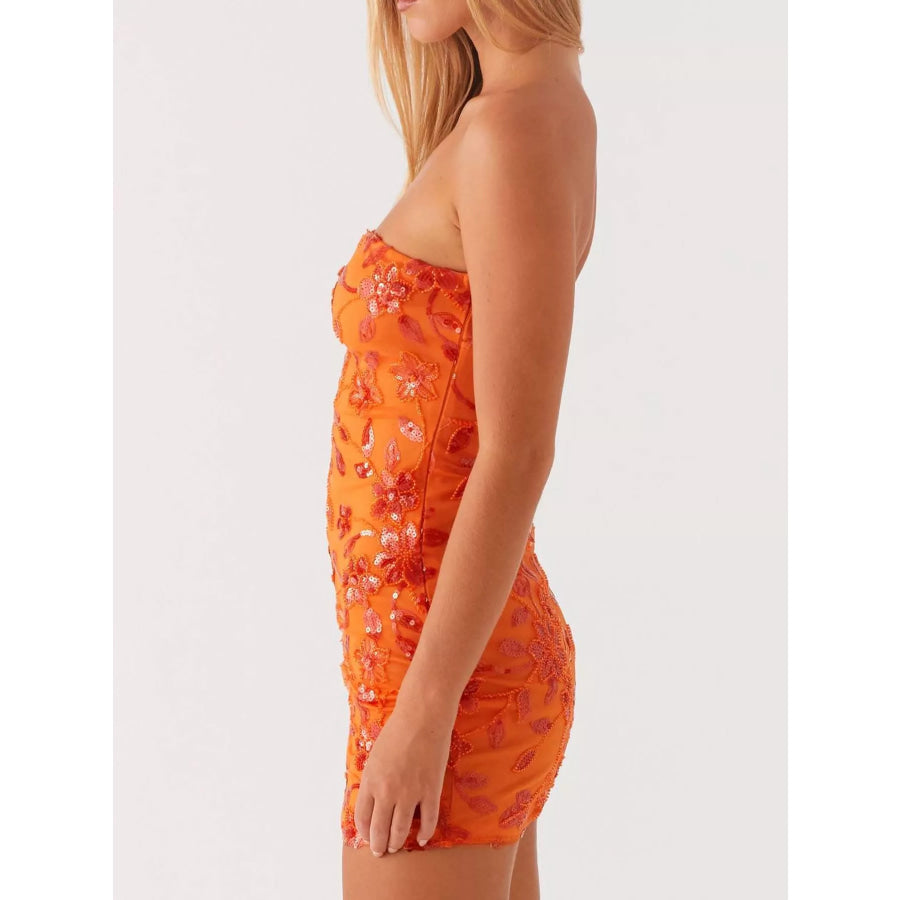 Floral Textured Strapless Mini Dress Apparel and Accessories