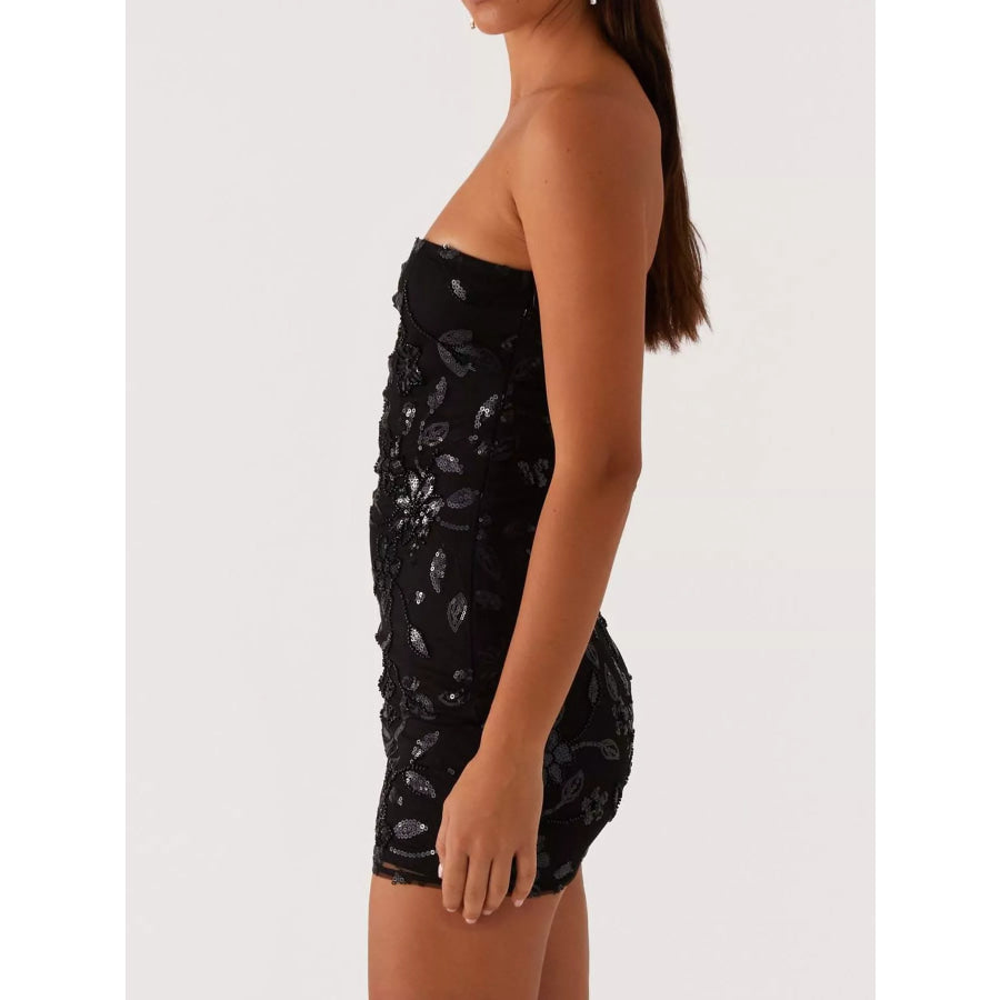Floral Textured Strapless Mini Dress Apparel and Accessories
