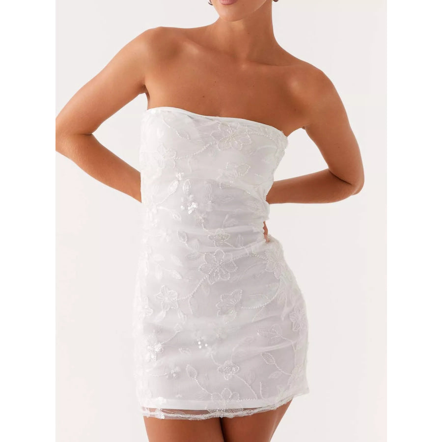 Floral Textured Strapless Mini Dress White / S Apparel and Accessories