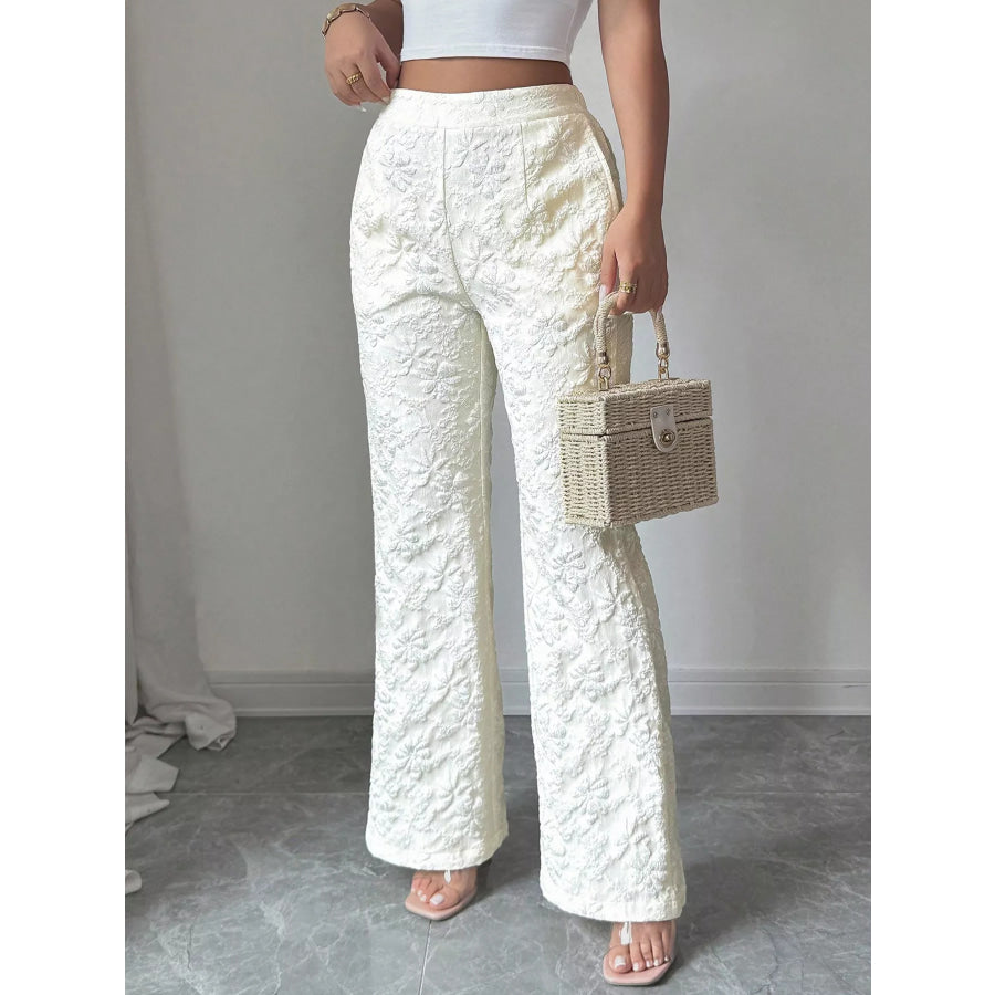 Floral Textured Wide-Leg Pants Apparel and Accessories