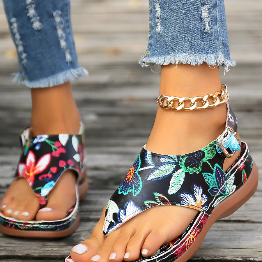 Floral Thong Wedge Sandals Apparel and Accessories