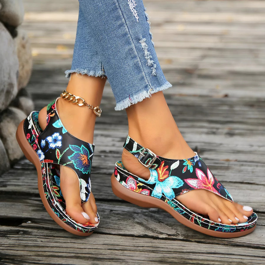 Floral Thong Wedge Sandals Apparel and Accessories