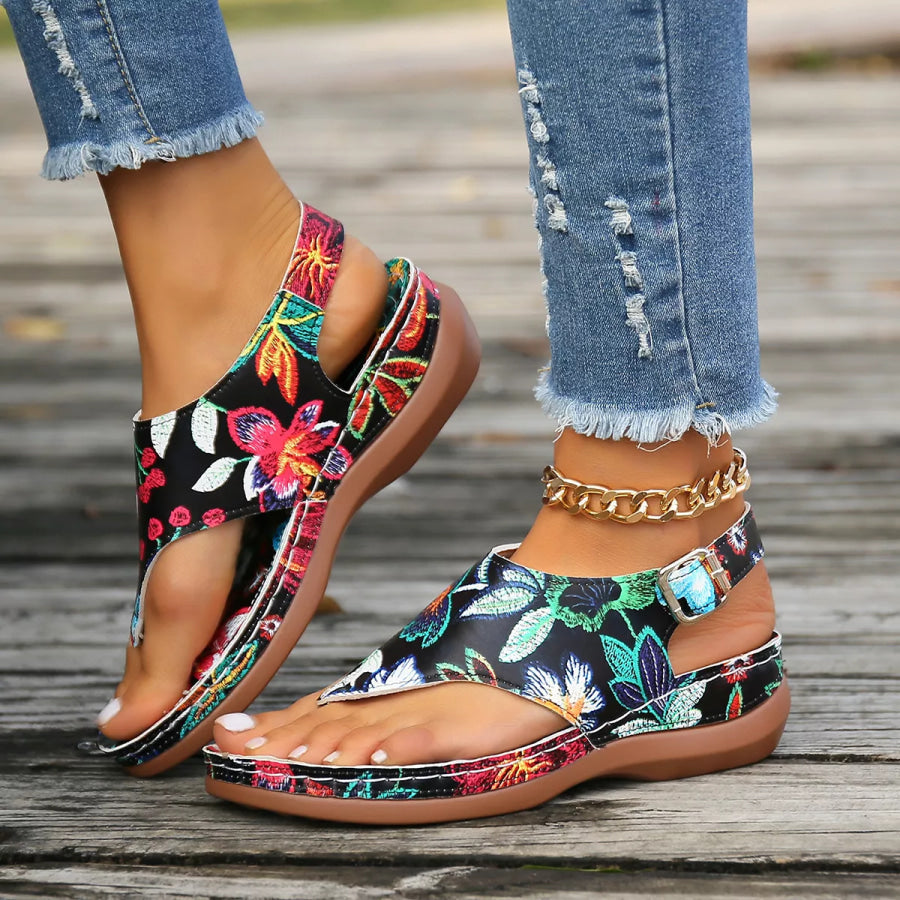 Floral Thong Wedge Sandals Apparel and Accessories