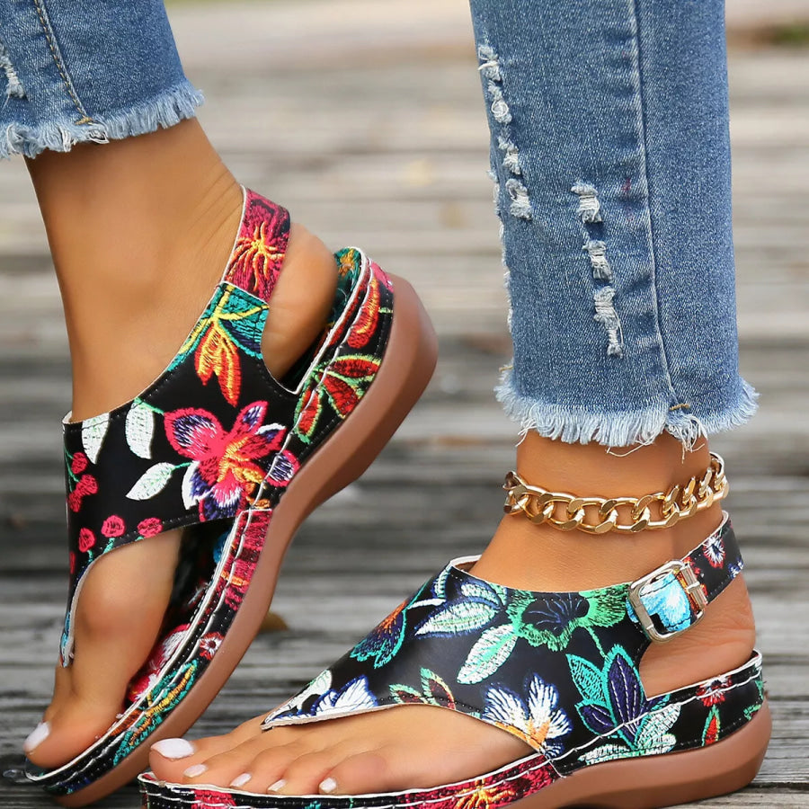 Floral Thong Wedge Sandals Apparel and Accessories