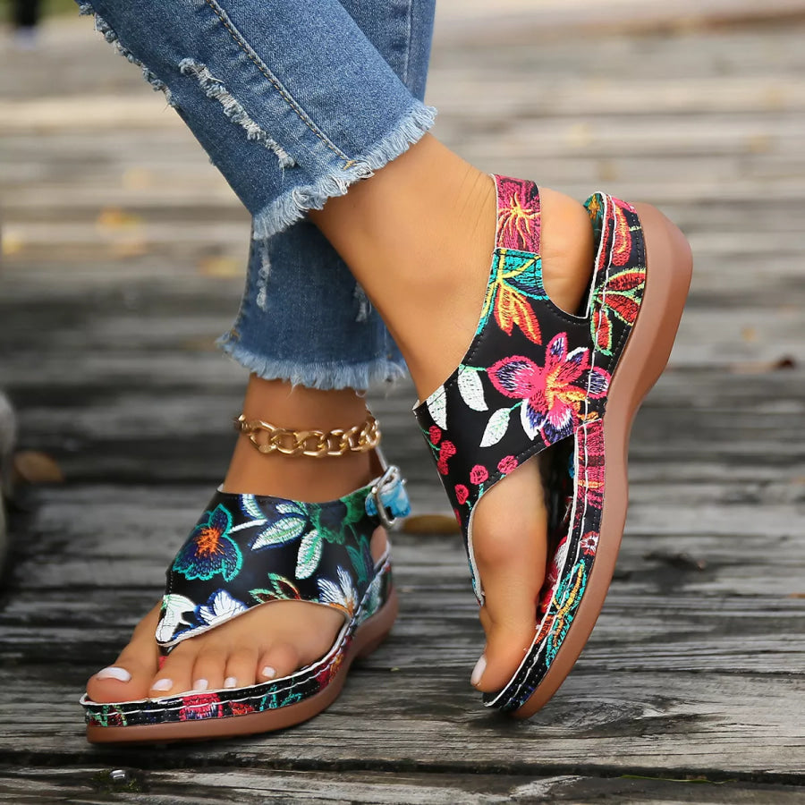 Floral Thong Wedge Sandals Apparel and Accessories