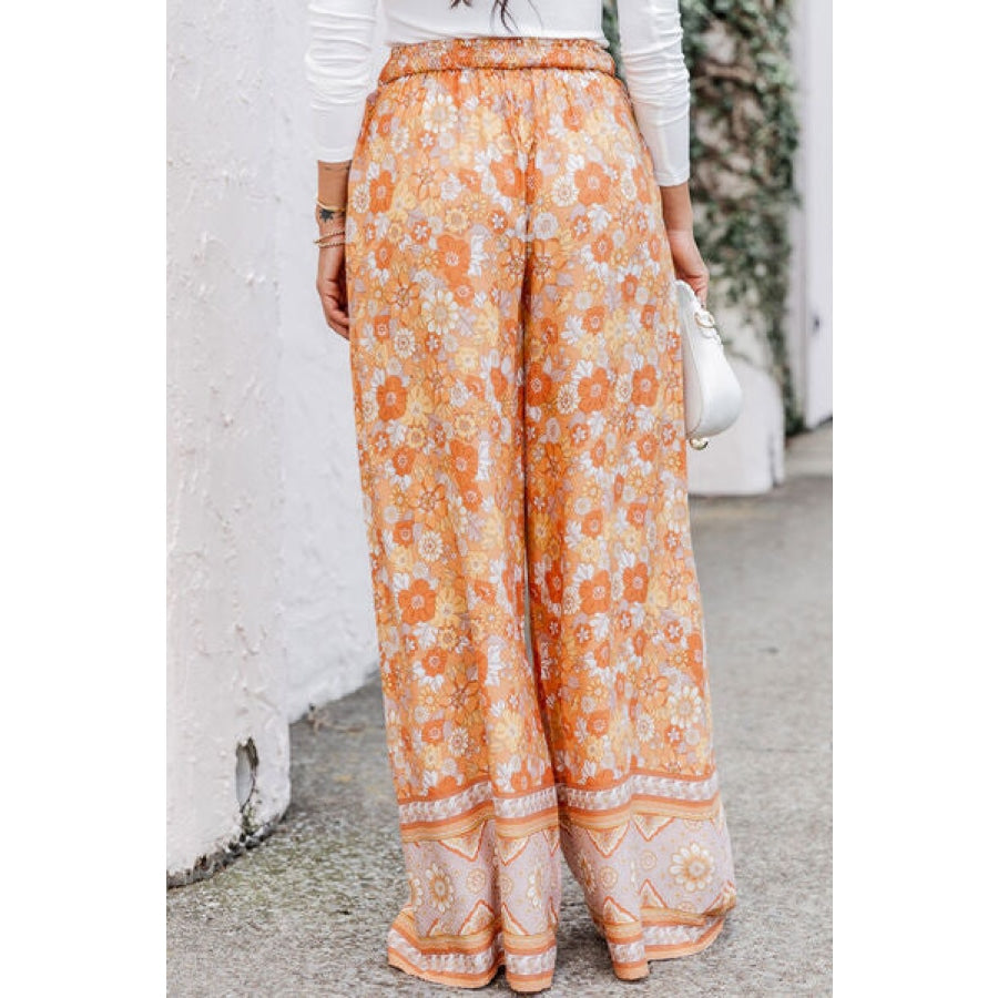 Floral Tie Front Wide Leg Pants Clothing