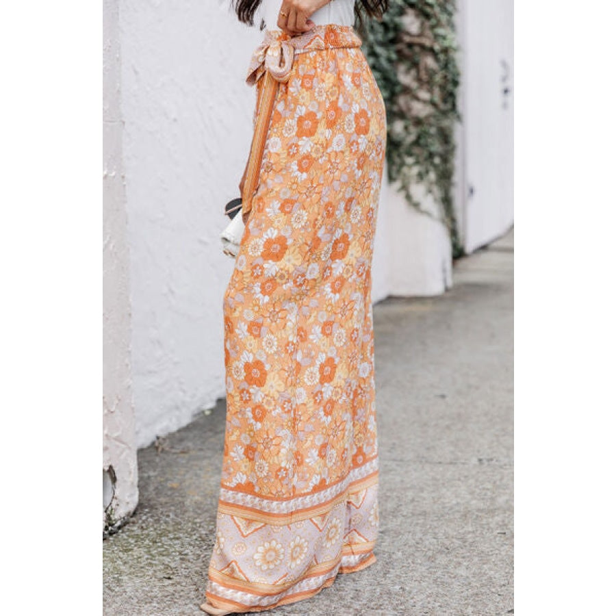 Floral Tie Front Wide Leg Pants Clothing