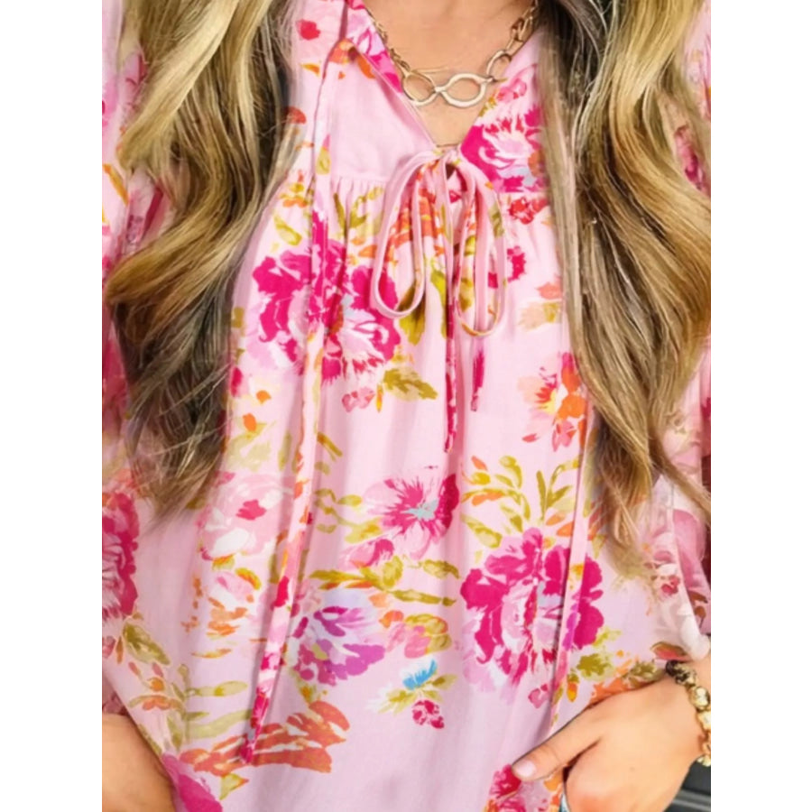 Floral Tie Neck Blouse Apparel and Accessories