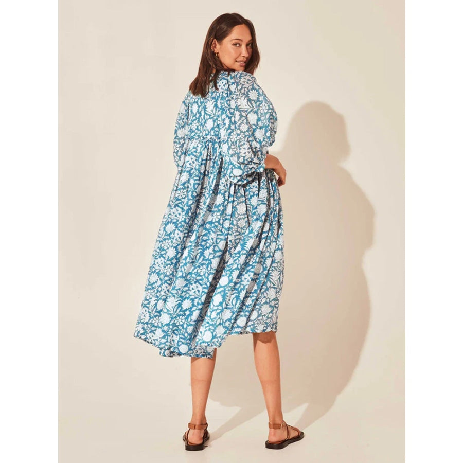 Floral Tie Neck Lantern Sleeve Dress