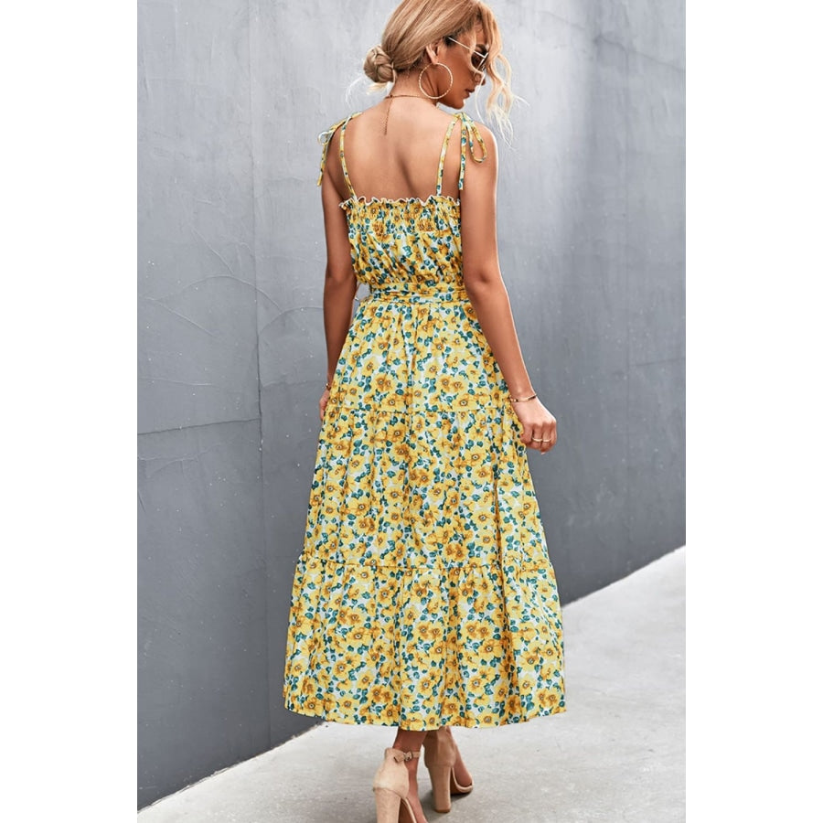 Floral Tie-Shoulder Belted Dress