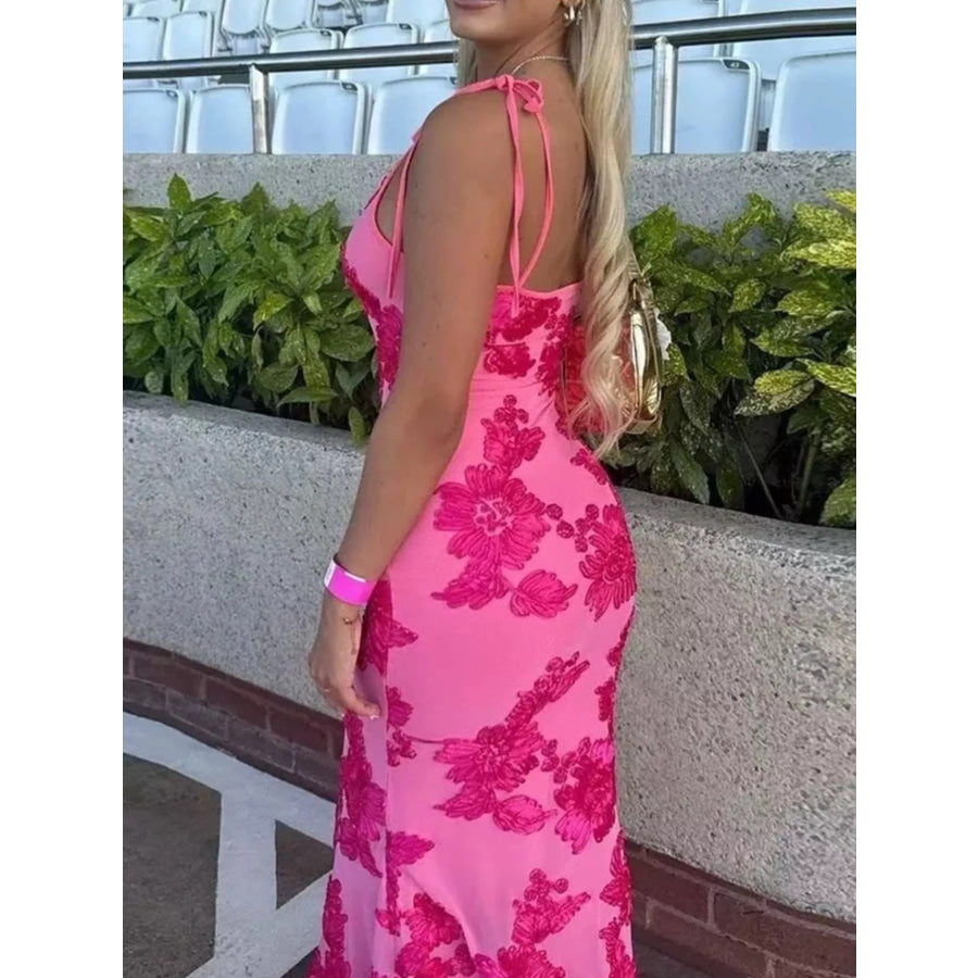 Floral Tie Shoulder Maxi Dress Apparel and Accessories
