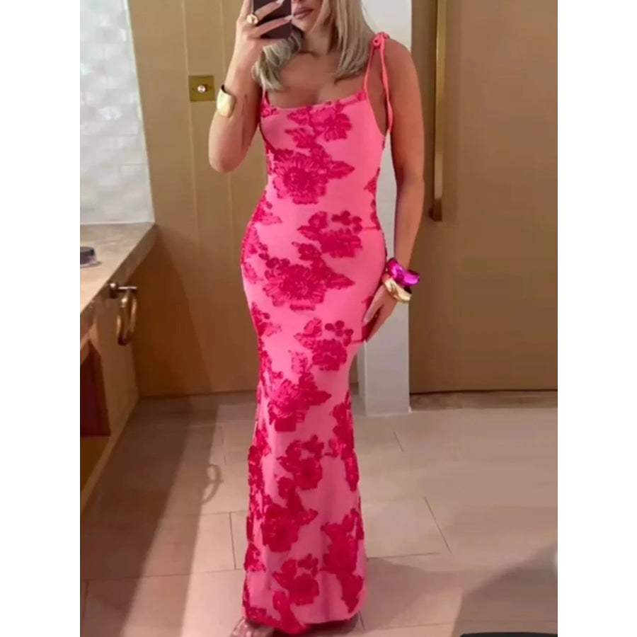 Floral Tie Shoulder Maxi Dress Apparel and Accessories