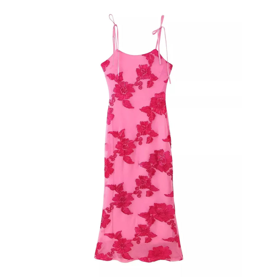 Floral Tie Shoulder Maxi Dress Hot Pink / S Apparel and Accessories