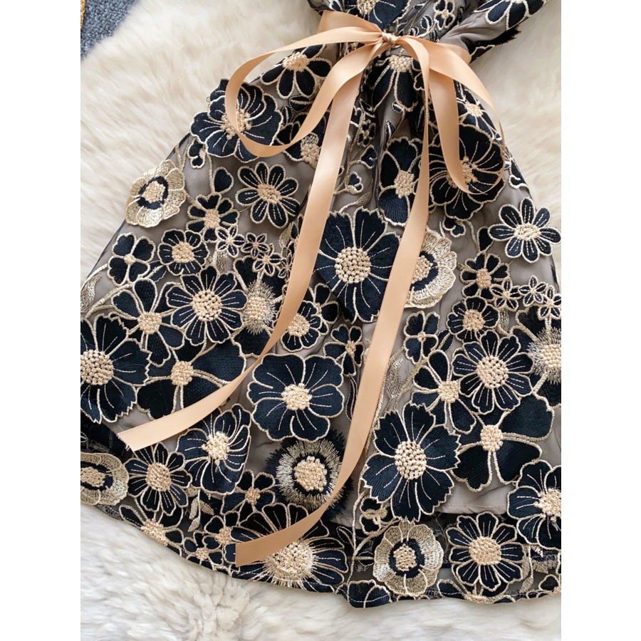 Floral Tie Waist Mini Dress Apparel and Accessories