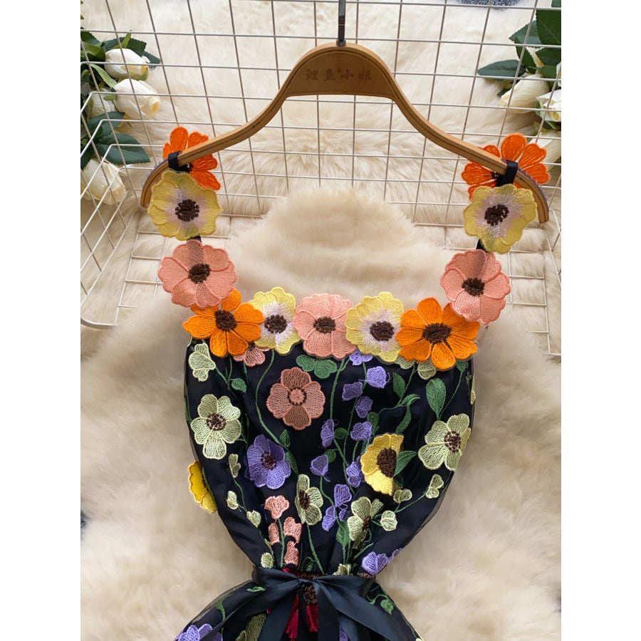 Floral Tie Waist Mini Dress Apparel and Accessories