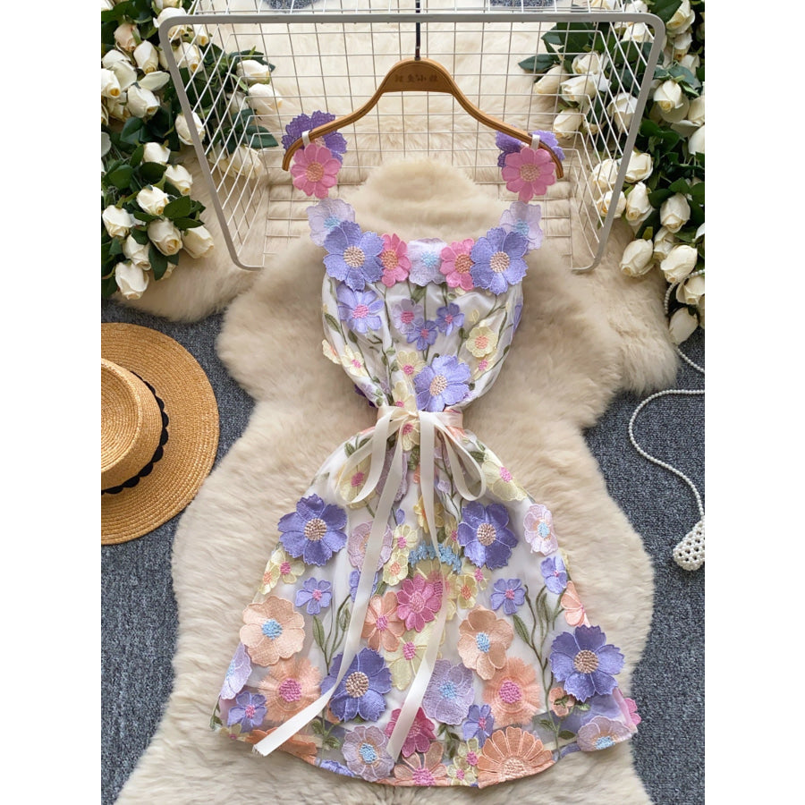 Floral Tie Waist Mini Dress Apparel and Accessories