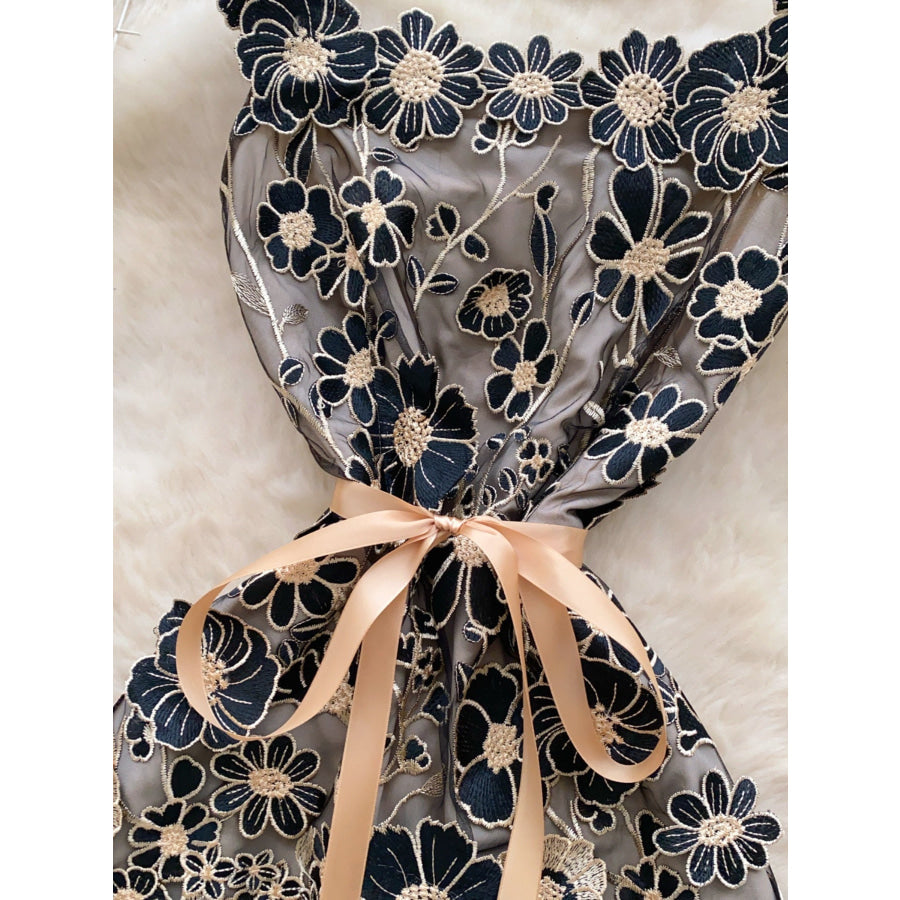 Floral Tie Waist Mini Dress Apparel and Accessories