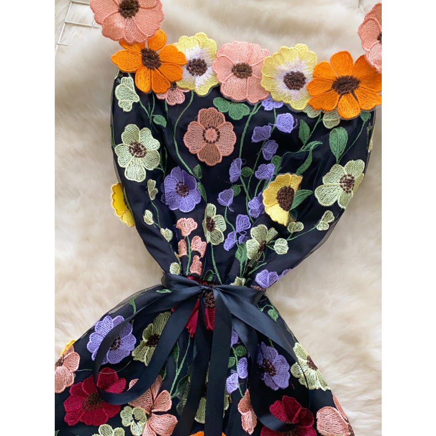 Floral Tie Waist Mini Dress Apparel and Accessories