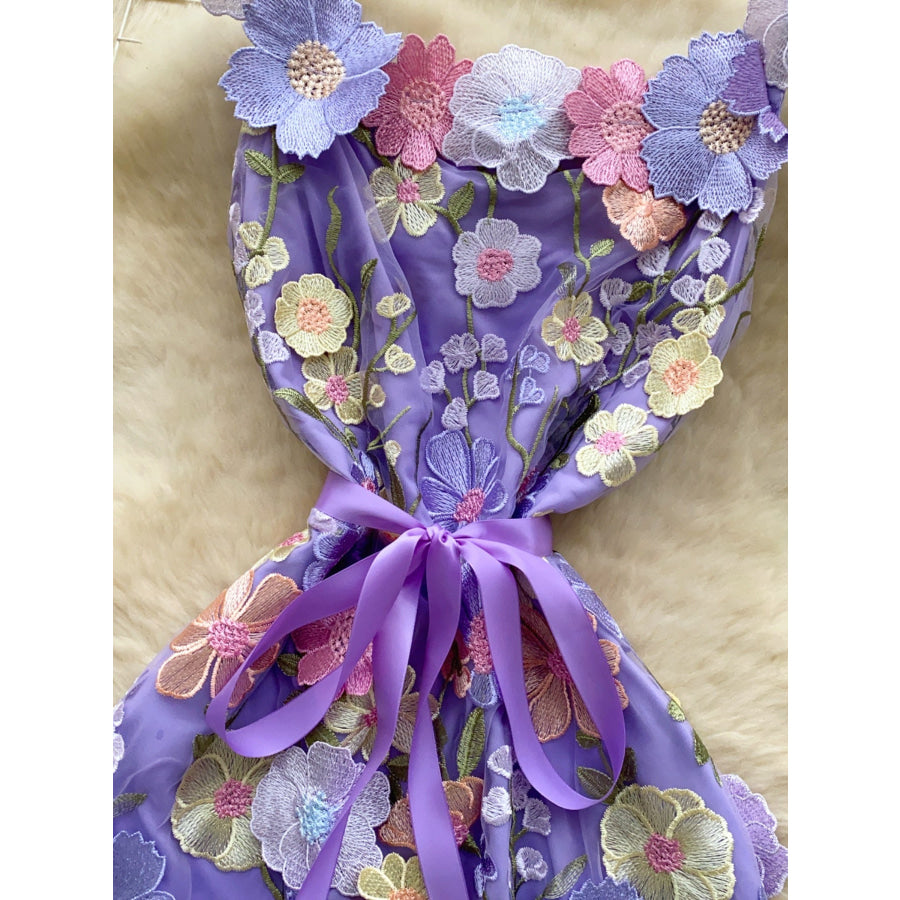 Floral Tie Waist Mini Dress Apparel and Accessories