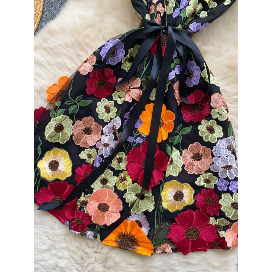 Floral Tie Waist Mini Dress Apparel and Accessories