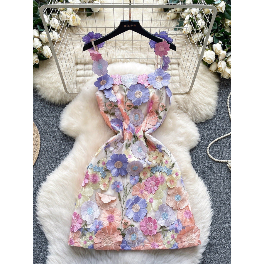 Floral Tie Waist Mini Dress Purple Apricot / M Apparel and Accessories
