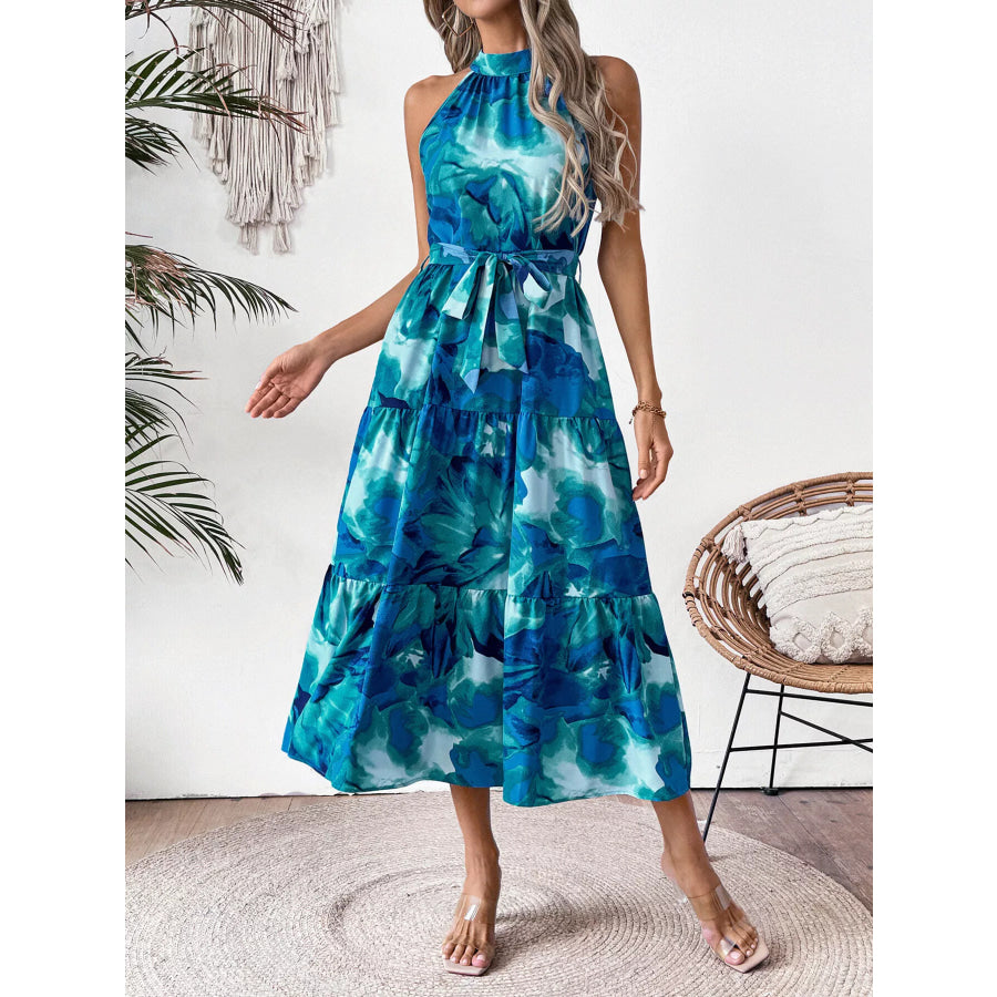 Floral Tie-Waist Tiered Midi Dress Apparel and Accessories