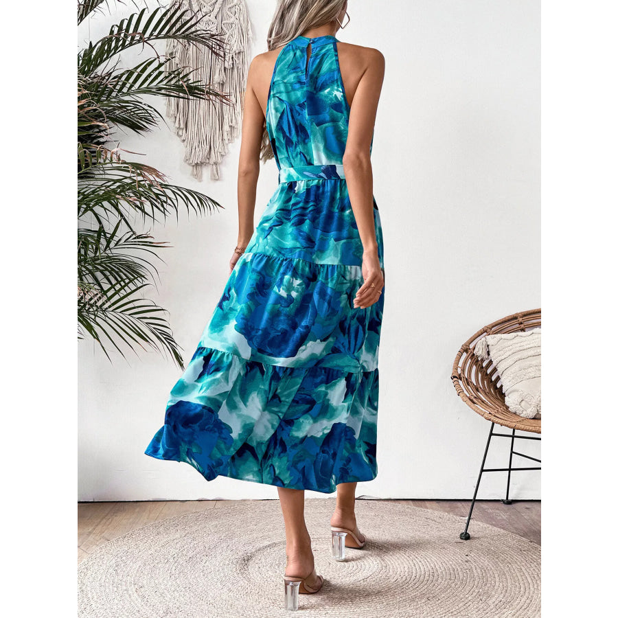Floral Tie-Waist Tiered Midi Dress Apparel and Accessories