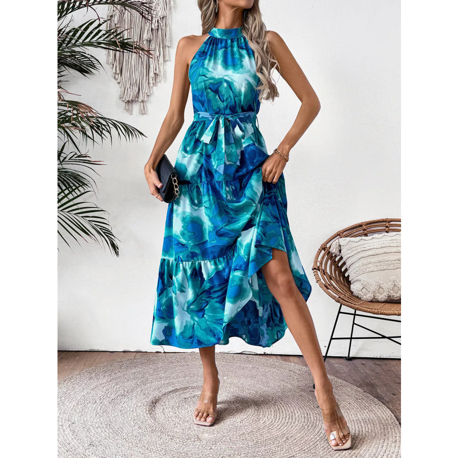 Floral Tie-Waist Tiered Midi Dress Apparel and Accessories