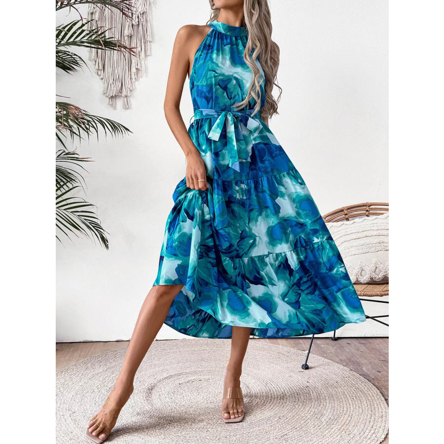 Floral Tie-Waist Tiered Midi Dress Apparel and Accessories