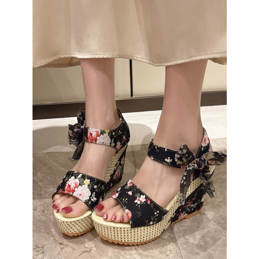 Floral Tied High Heel Sandals Black / 35(US4) Apparel and Accessories