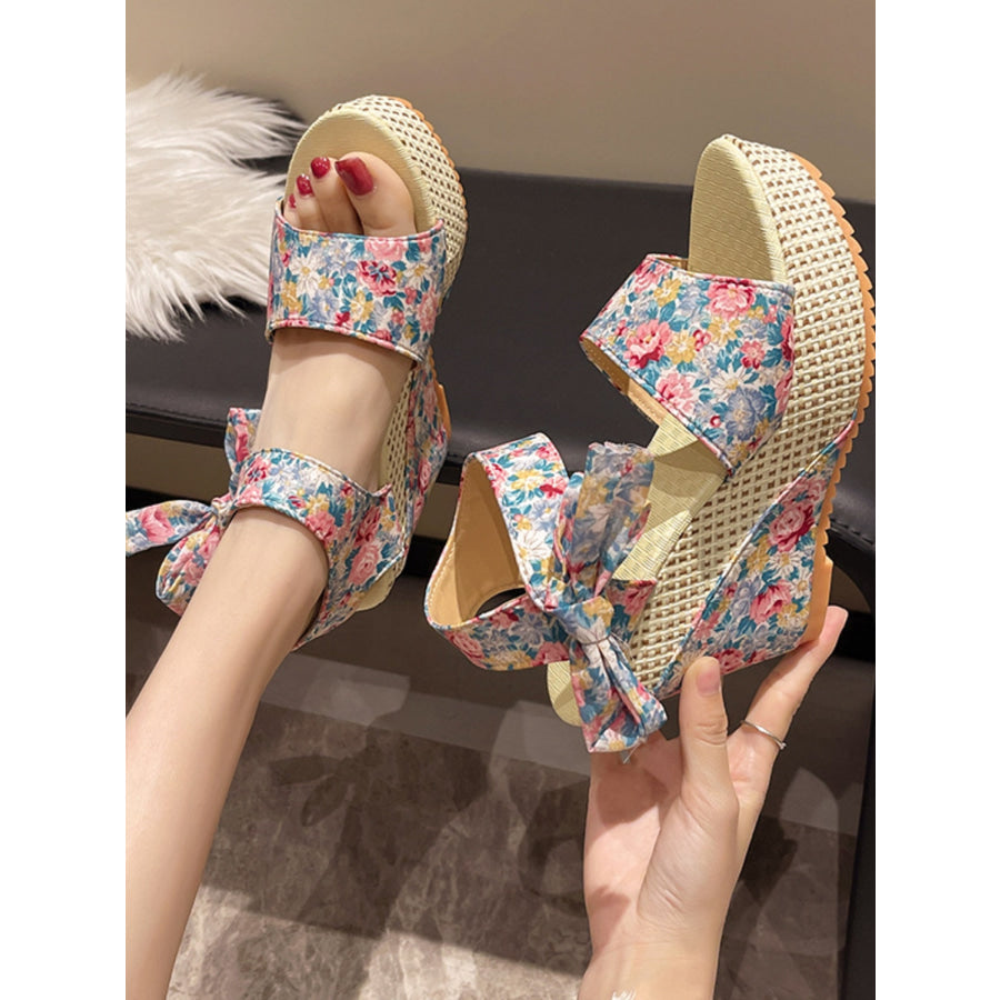 Floral Tied High Heel Sandals Light Blue / 35(US4) Apparel and Accessories