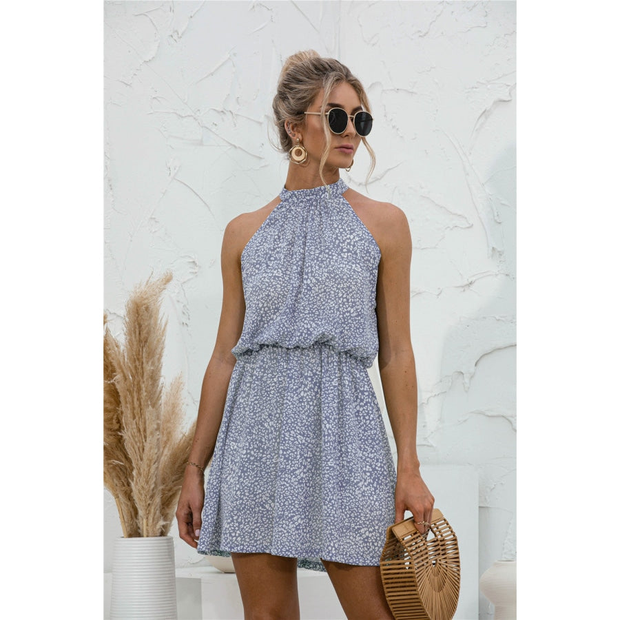 Floral Tied Sleeveless Mini Dress Misty Blue / M