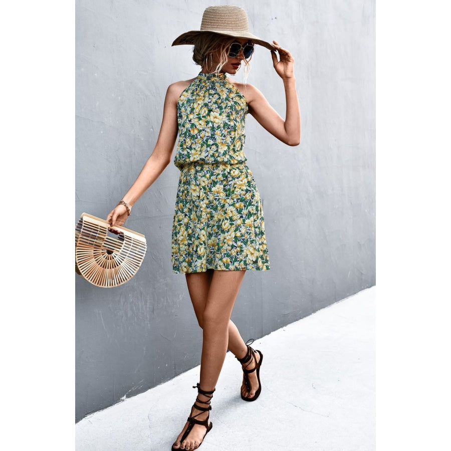 Floral Tied Sleeveless Mini Dress